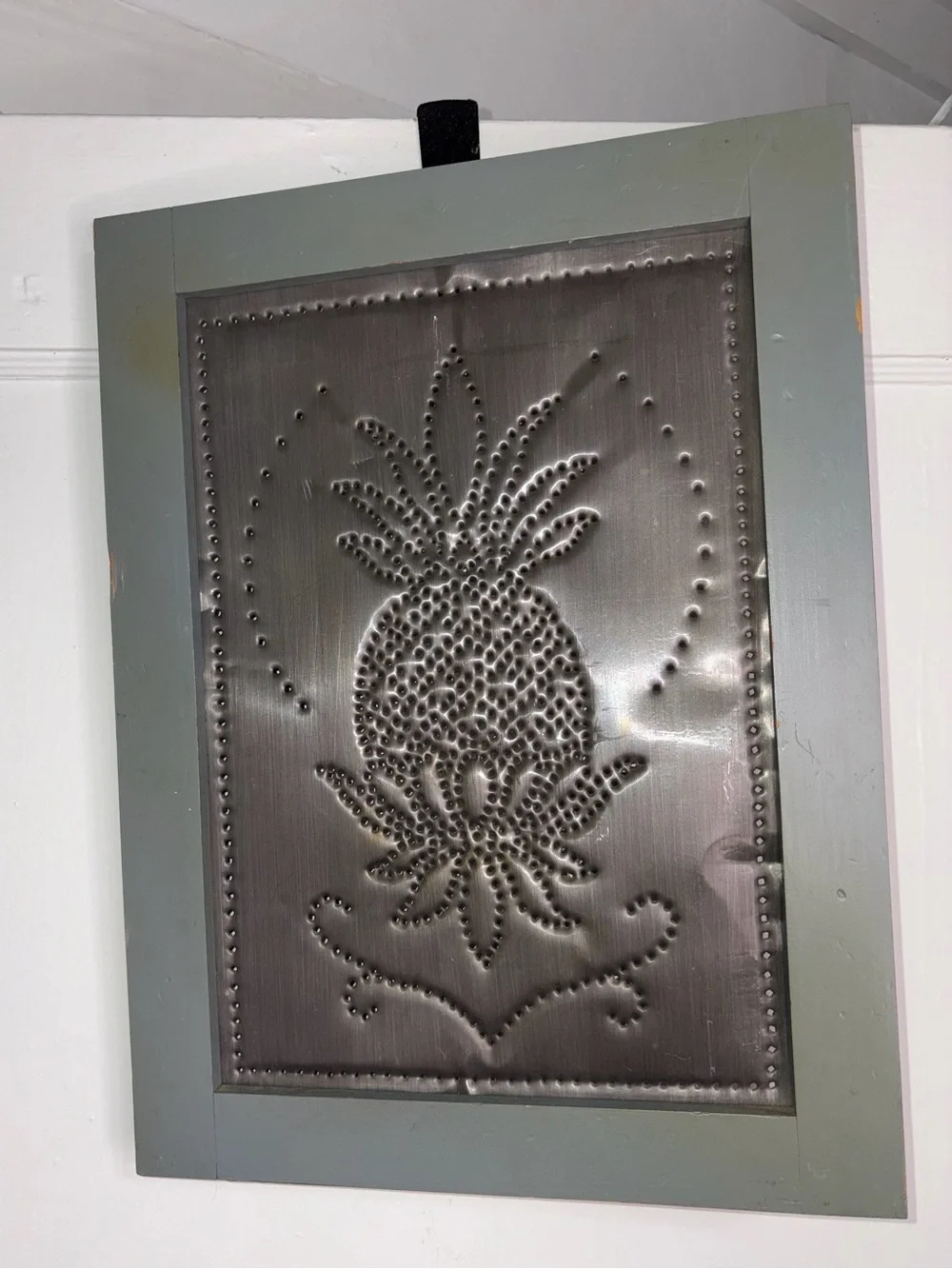Punched Tin Pineapple Wall Art in Sage Green Frame